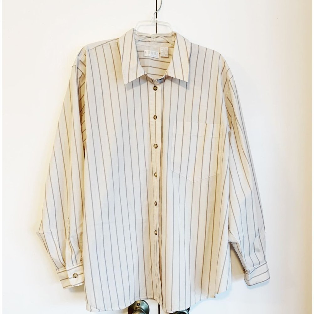Vintage Size 20 Claiborne Cottagecore / Academia Long Sleeve Cream Striped Blous